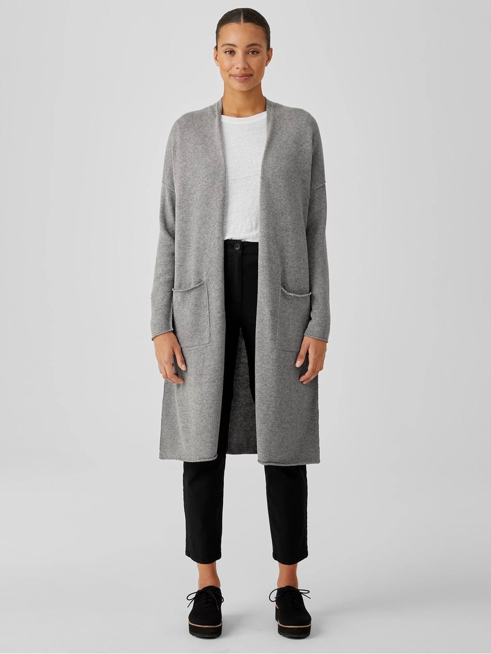 New Eileen Fisher Petite Cotton Blend Long Cardigan Sz Medium MP